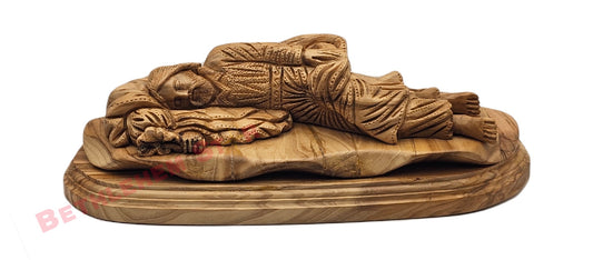 Handmade Olive Wood Sleeping St. Joseph Statue from the holy lands Medium