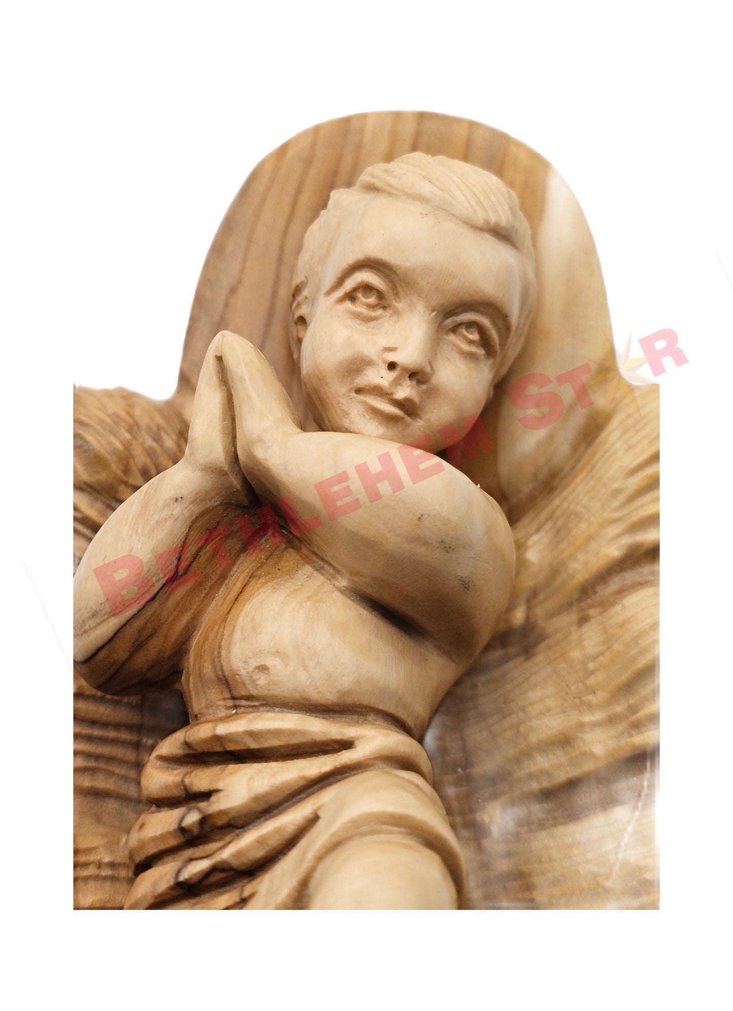 Olive wood hand carved 6.5" Baby Jesus in Manger