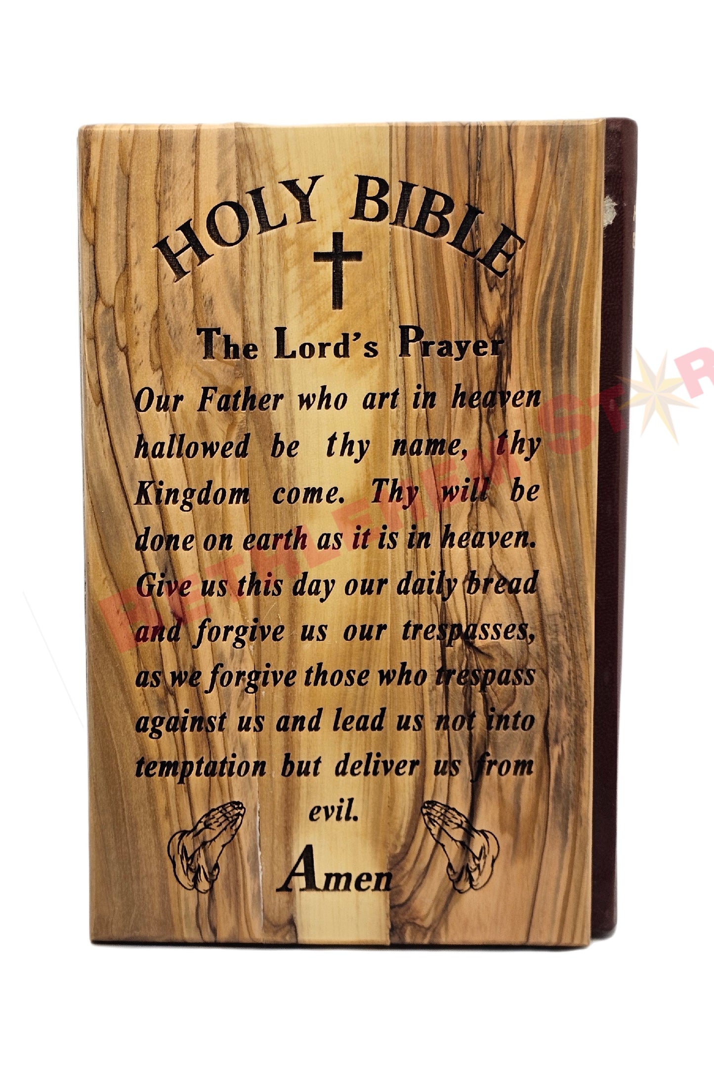 Hand prayer holding the Holy bible Handmade from olive wood English