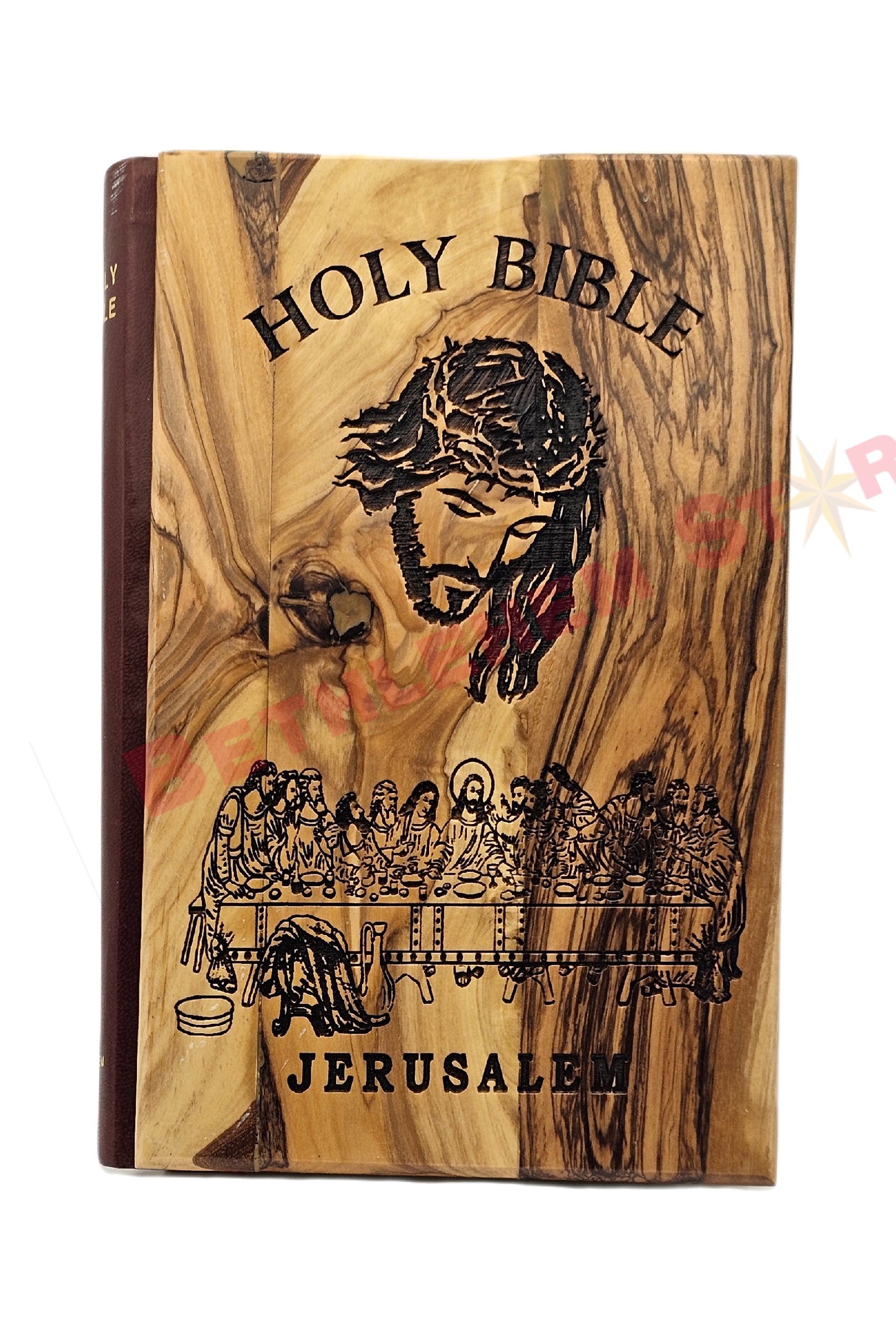 Hand prayer holding the Holy bible Handmade from olive wood English