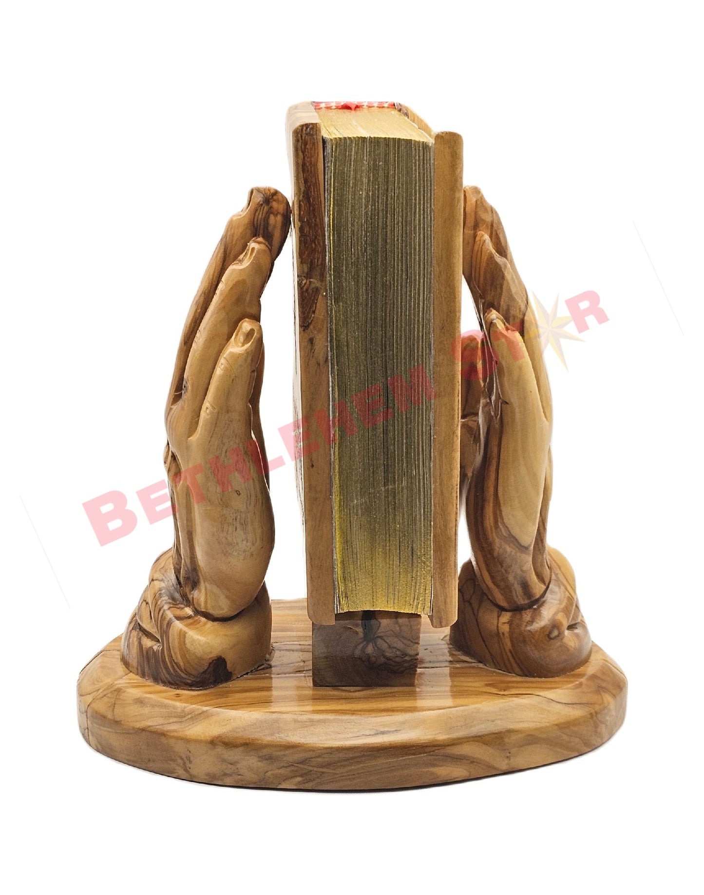 Hand prayer holding the Holy bible Handmade from olive wood English