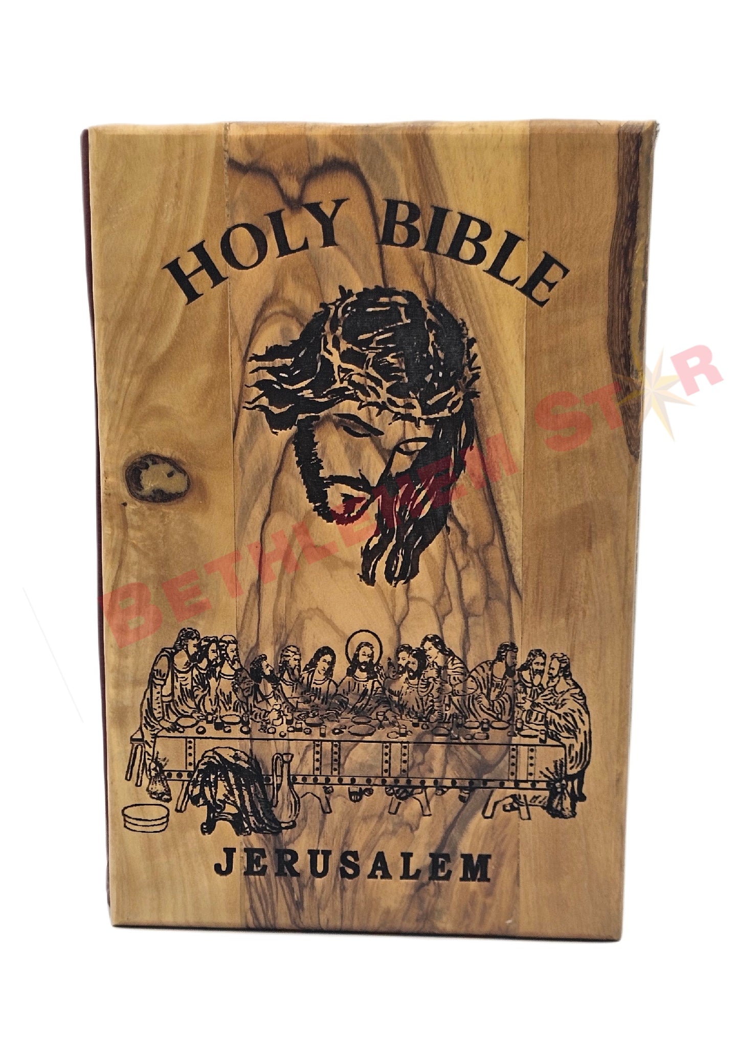 Hand prayer holding the Holy bible Handmade from olive wood English