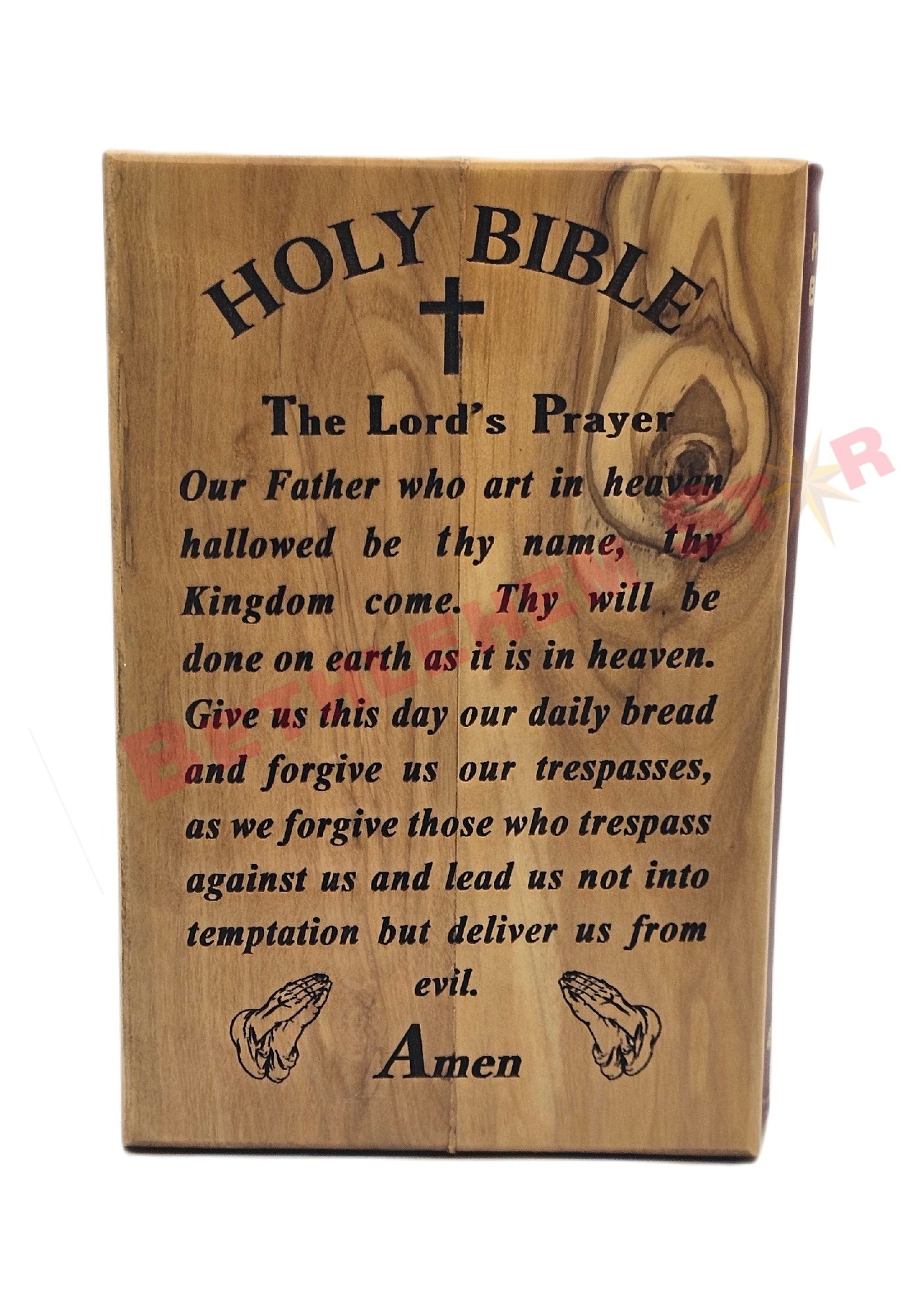 Hand prayer holding the Holy bible Handmade from olive wood English