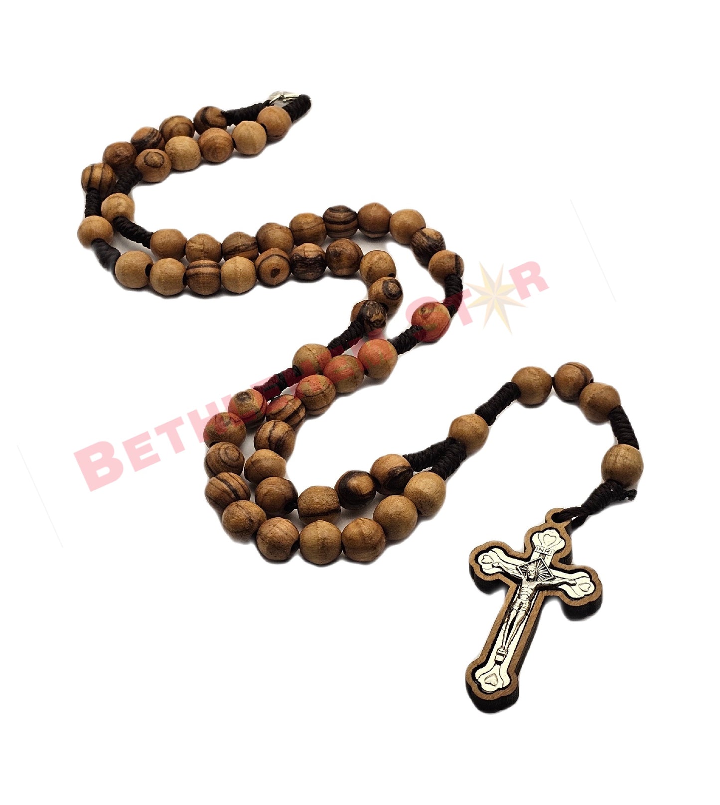 handmade wood rosary with rope