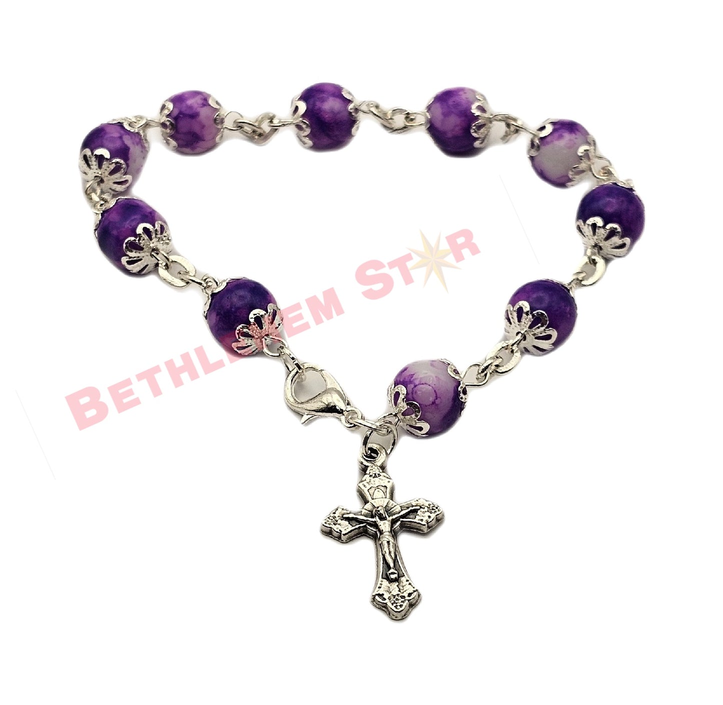 purple and white rosary bracelet