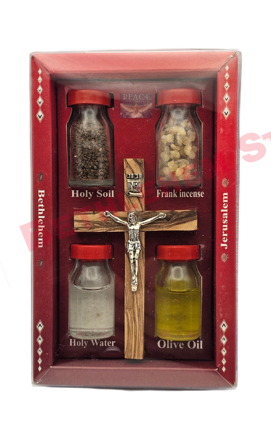 Holy Set of Water, Incense, Oil, Soil & Cross made in Jerusalem the HOLY LANDs