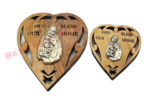 Olive wood Fridge magnet Holy family heart design from the holy lands