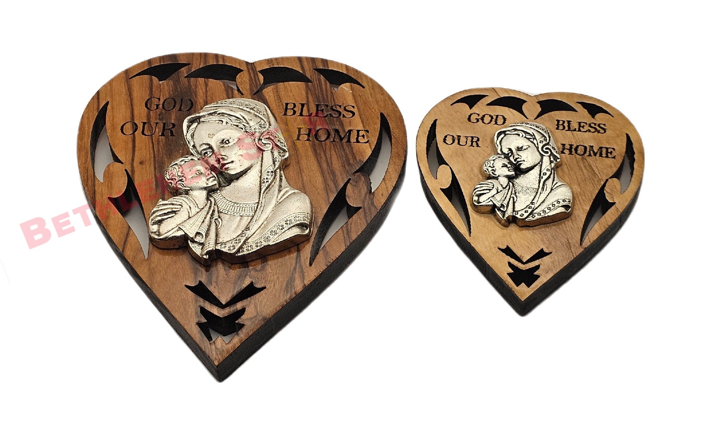 Olive wood Fridge magnet Virgin Marry heart design from the holy lands