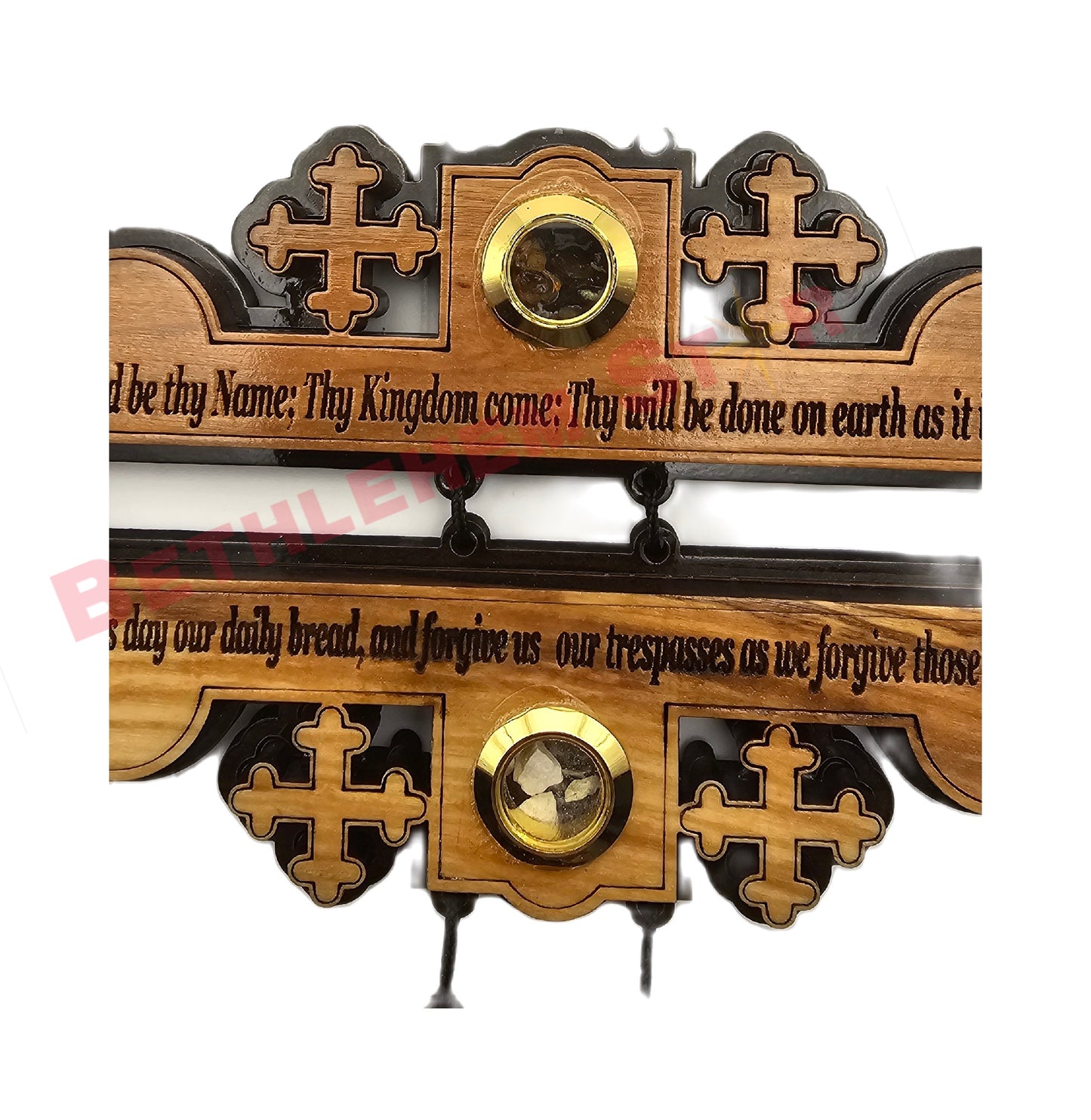 Jerusalem Cross olive wood Wall Hanging Religious Décor with The Lord's Prayer