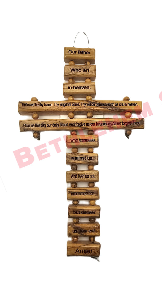 Olive Wood Our Father Wall Cross Hand Made from the holy land