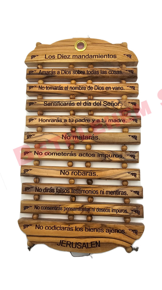 Ten Commandments Olive Wood Hand Made in the Holy land 10.5" Wall Hanging in Spanish