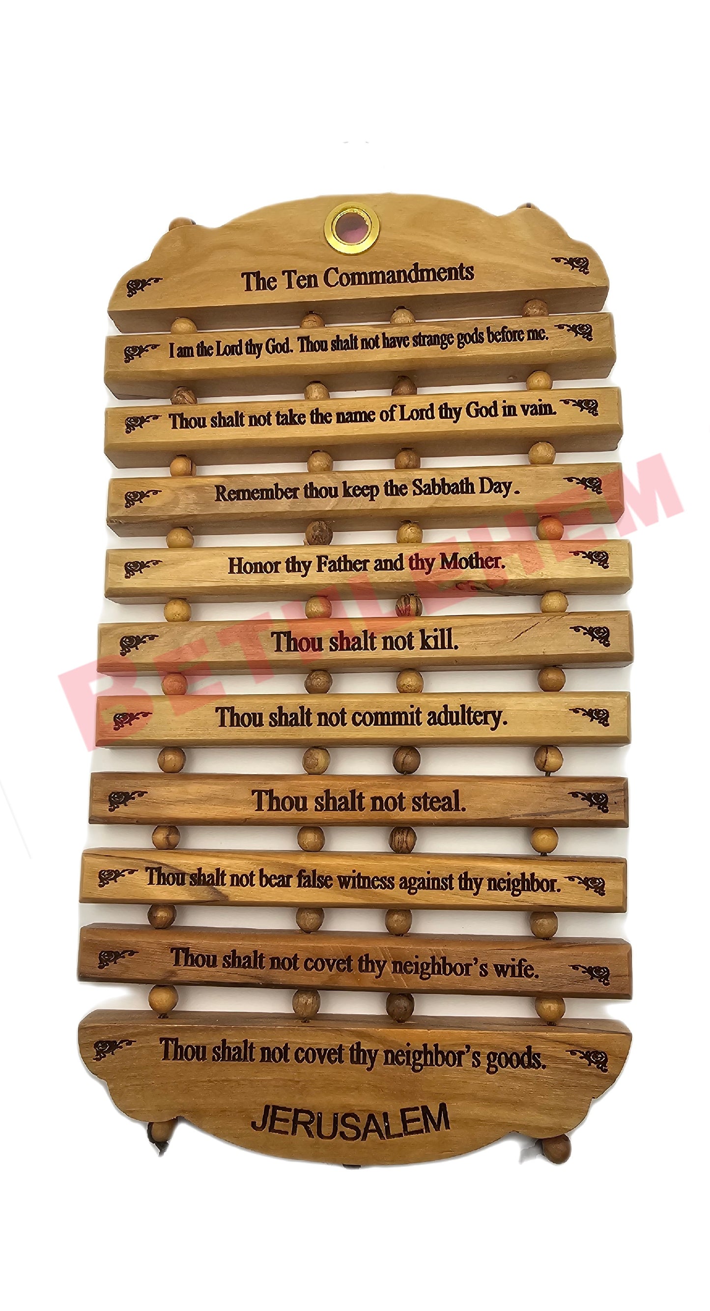 Ten Commandments Olive Wood Hand Made in the Holy land 10.5" Wall Hanging in English