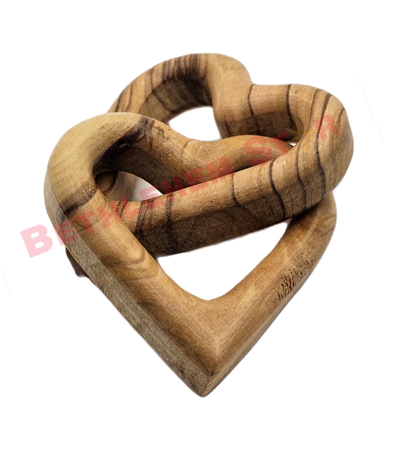 Hand Carved Interlocking Hearts from Olive Wood