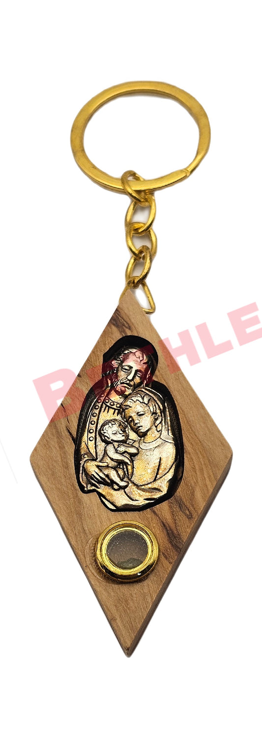 Holy Family Picture Olive Wood Keychain With Incense Made In The Holy Land Bethlehem