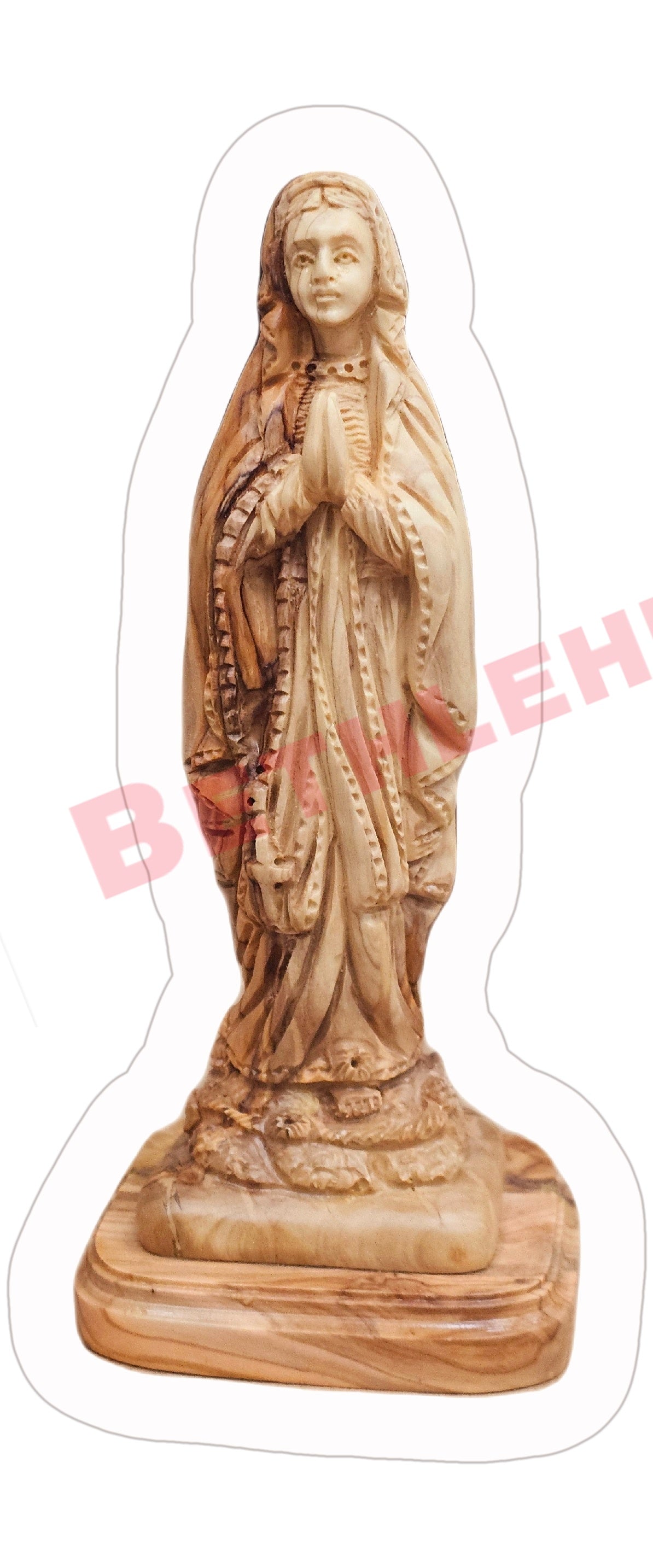 Handcrafted Olive Wood Virgin Mary with Rosary Statue from the holy lands