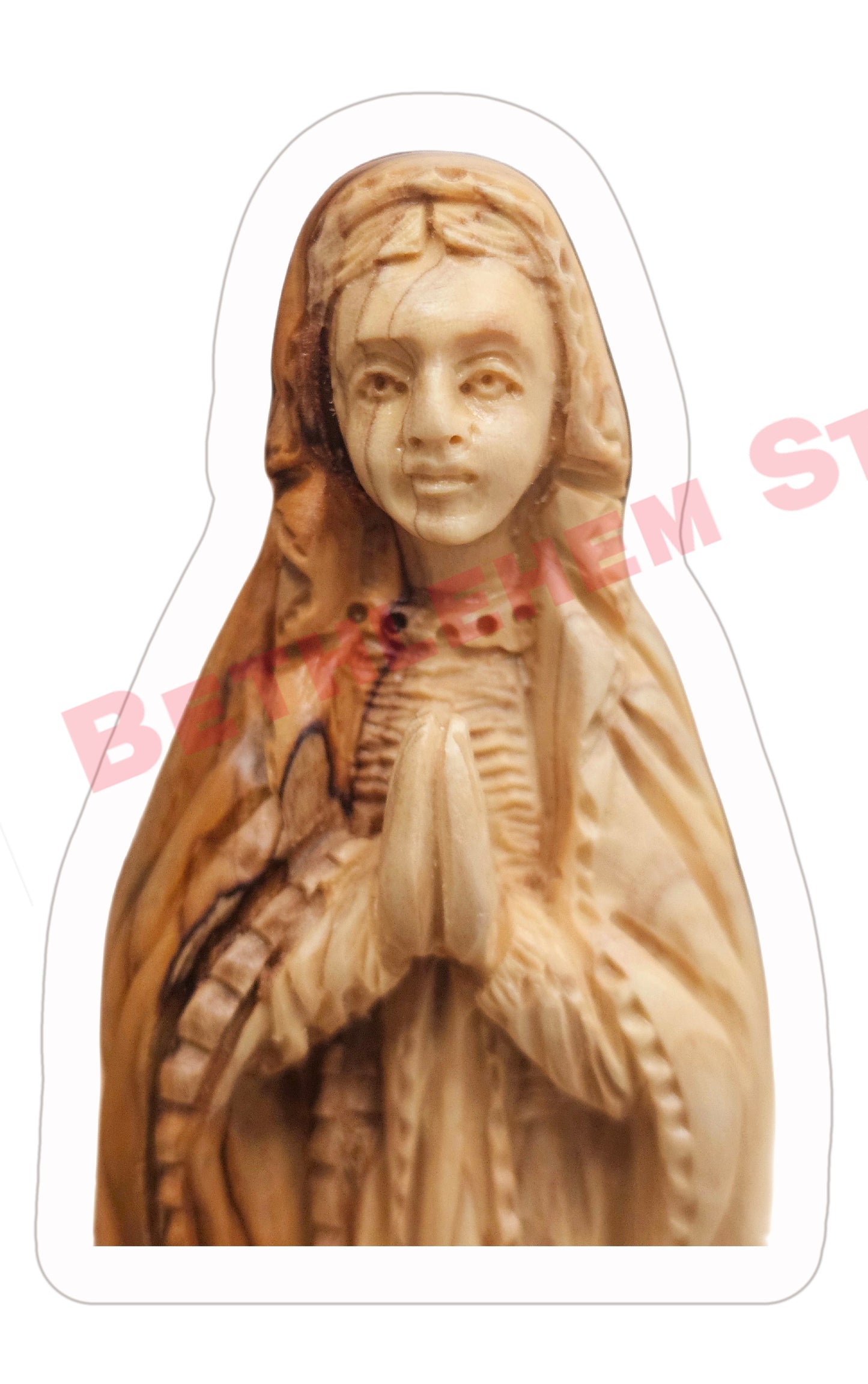 Handcrafted Olive Wood Virgin Mary with Rosary Statue from the holy lands