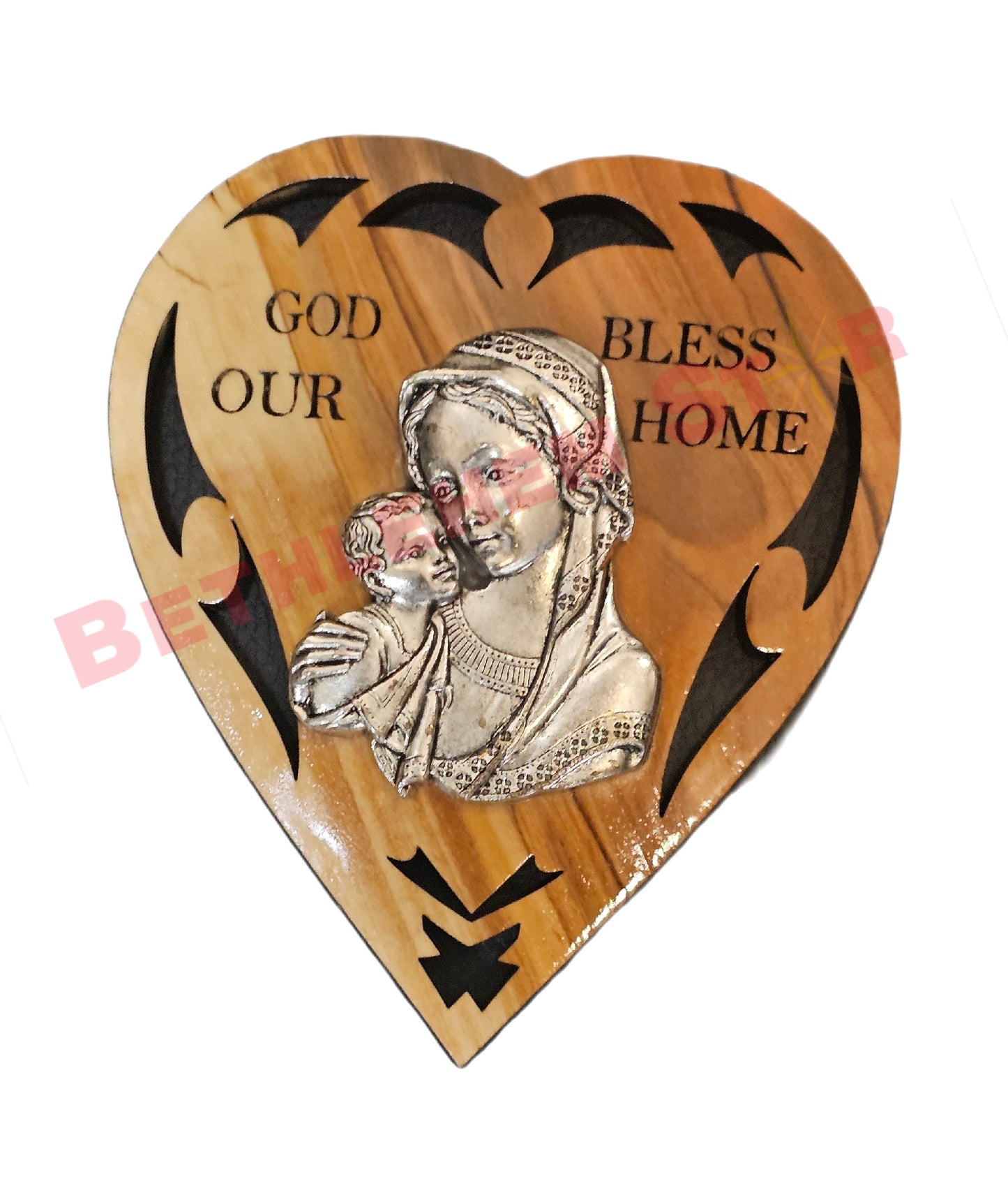 Olive wood Fridge magnet Virgin Marry heart design from the holy lands