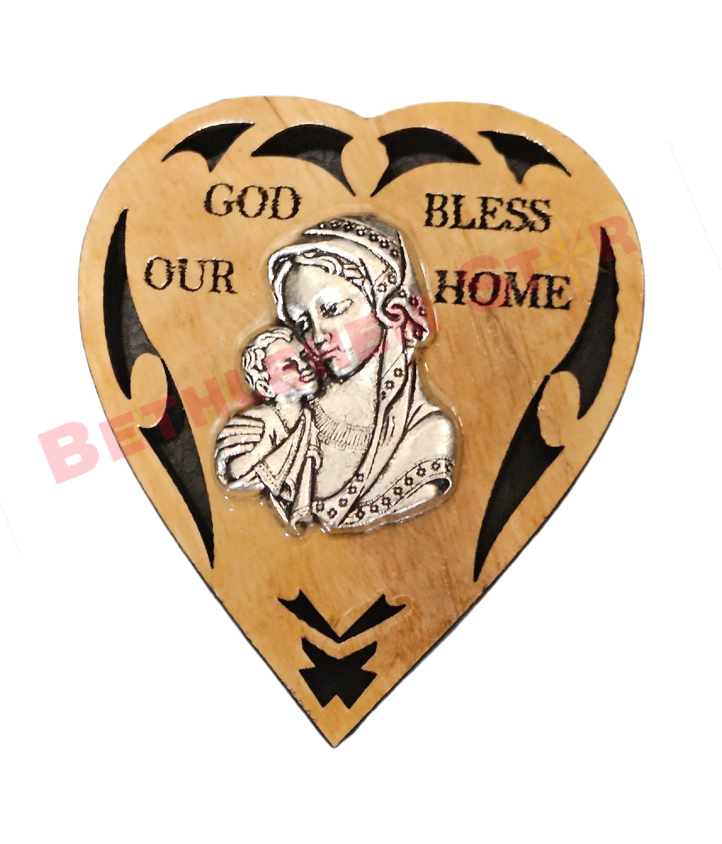 Olive wood Fridge magnet Virgin Marry heart design from the holy lands