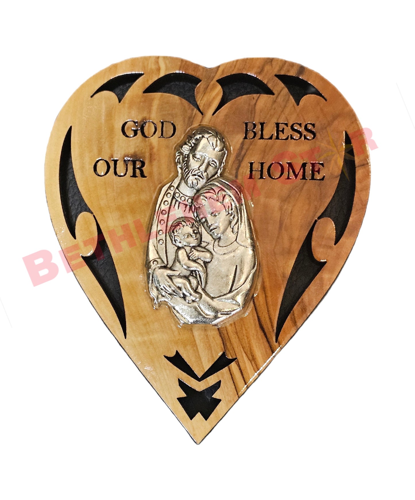 Olive wood Fridge magnet Holy family heart design from the holy lands