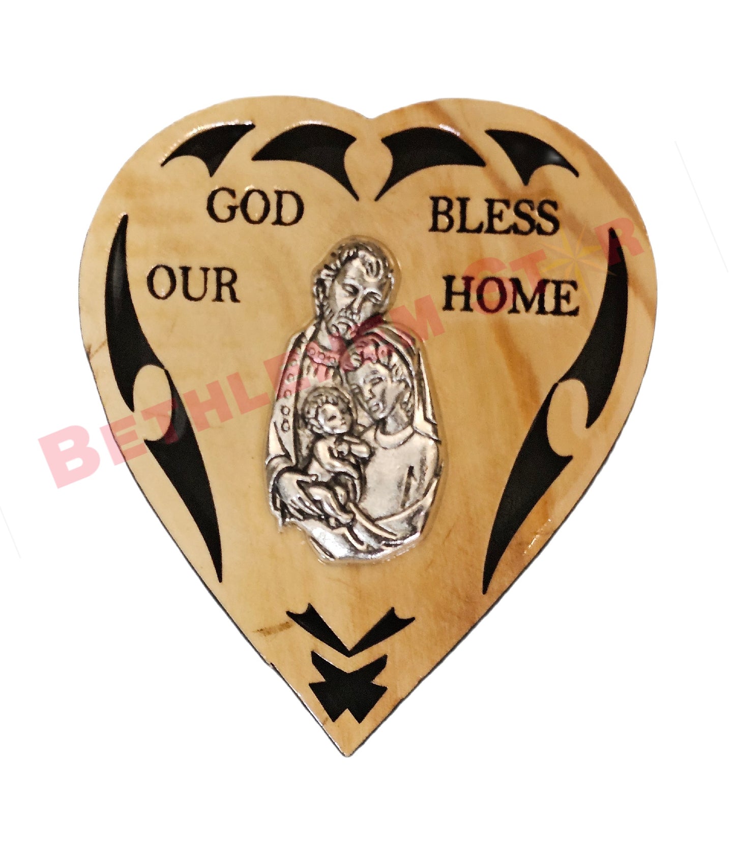 Olive wood Fridge magnet Holy family heart design from the holy lands