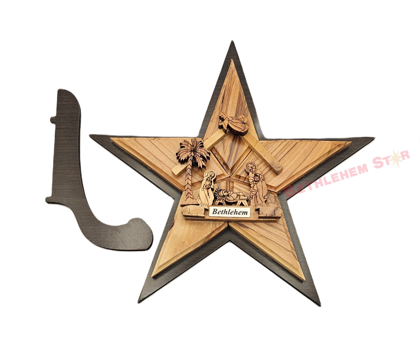 Olive wood Nativity Star hand carved from the holy lands