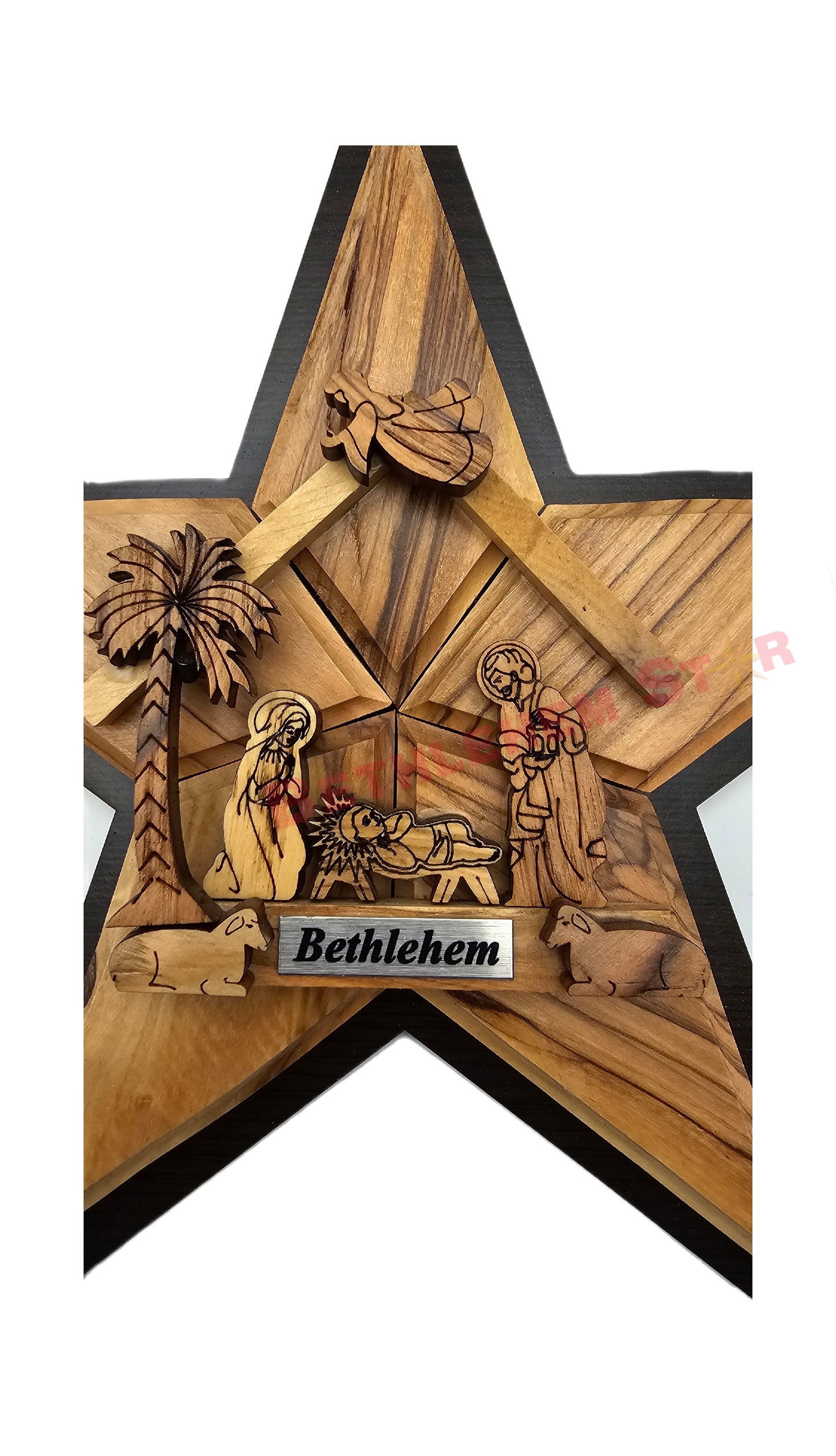 Olive wood Nativity Star hand carved from the holy lands