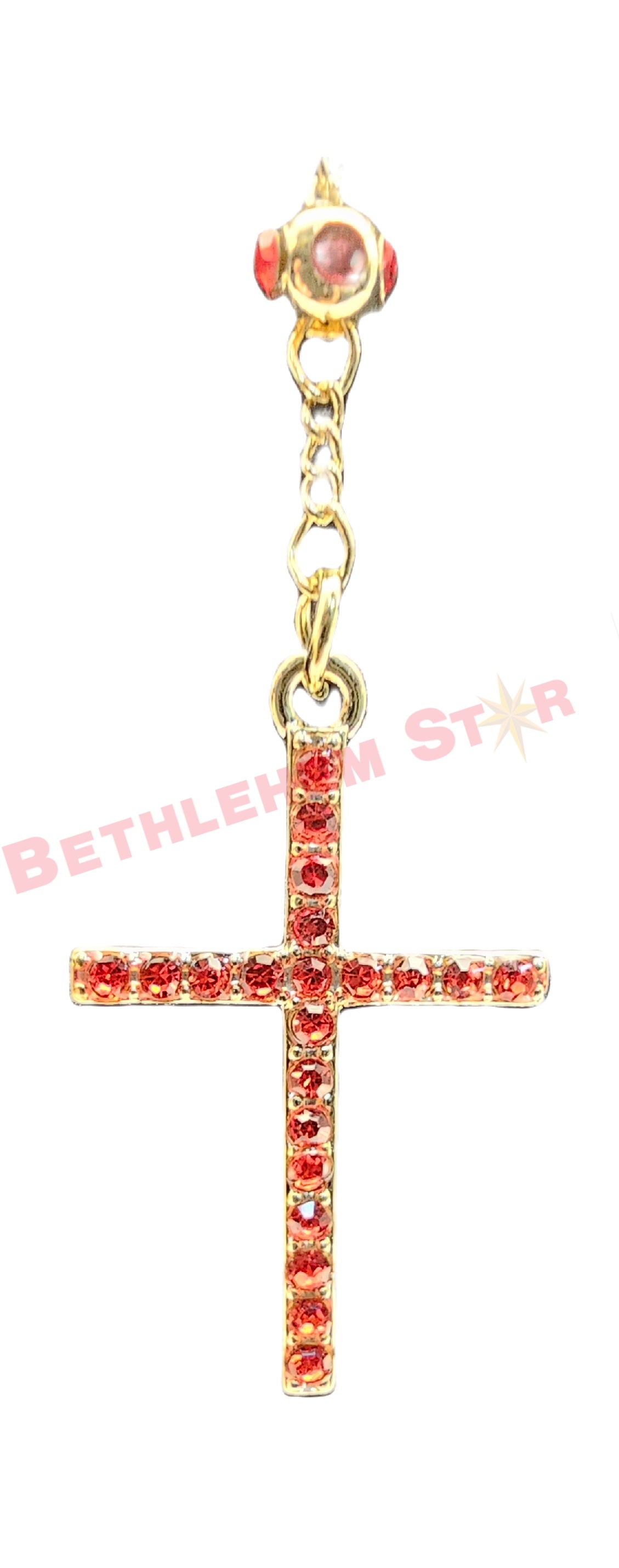 Virgin Mary Rosary with Red Crystal Beads