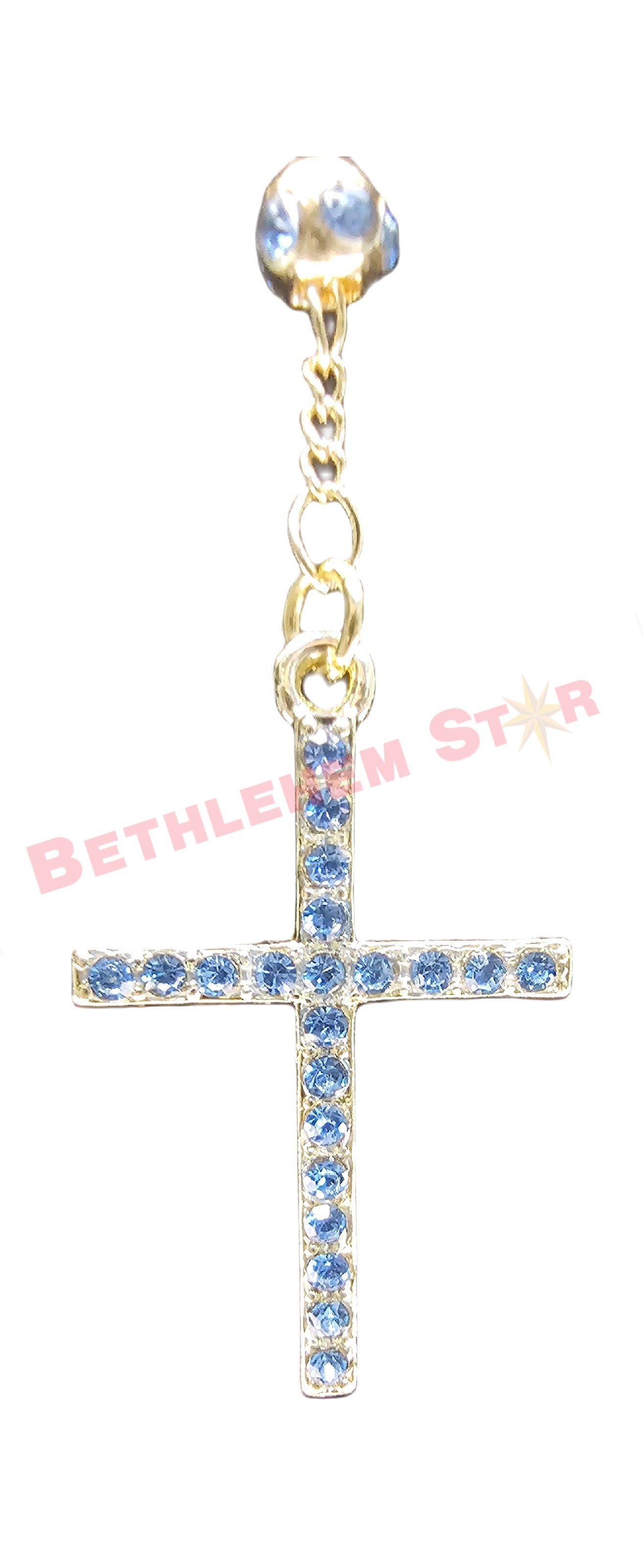 Virgin Mary Rosary with Blue Crystal Beads