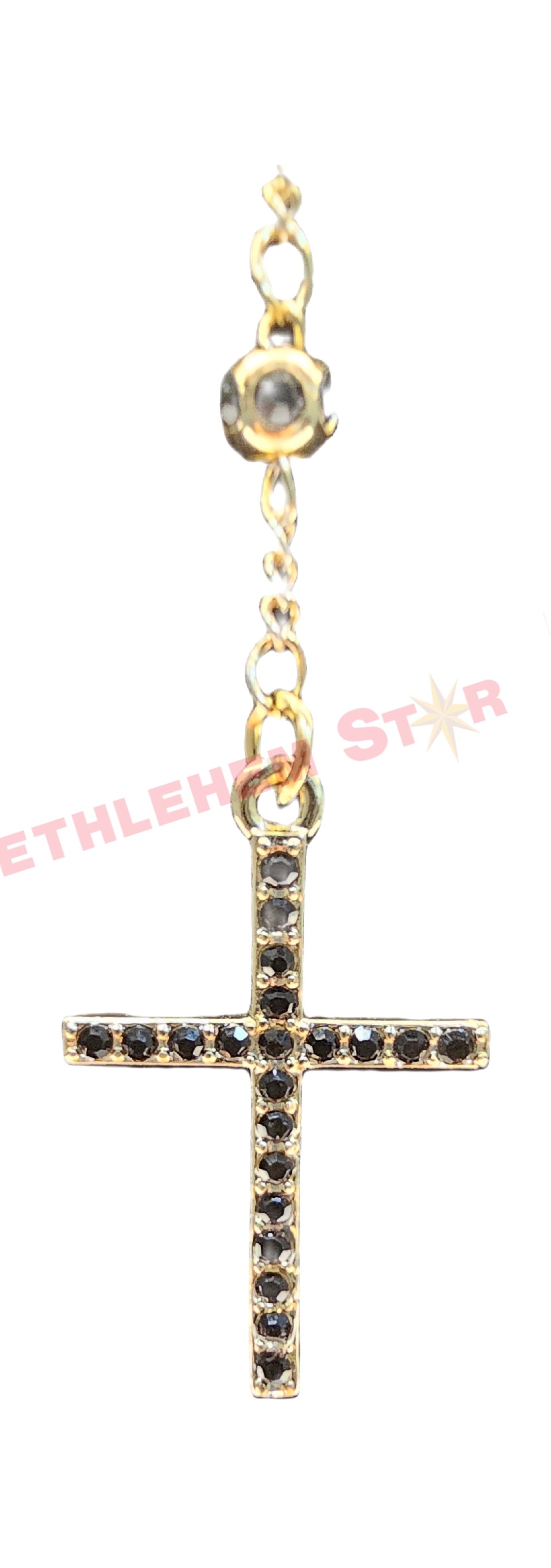 Virgin Mary Rosary with Black Crystal Beads