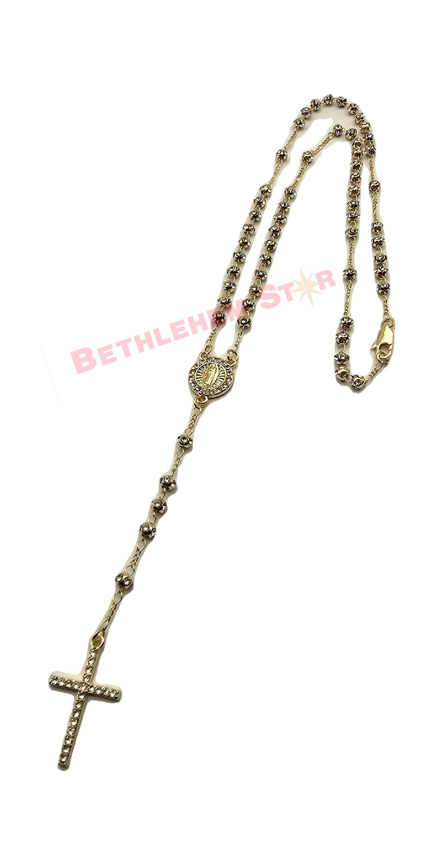 Beautiful Virgin Mary Rosary, 18k gold plated high quality Clear crystal beads