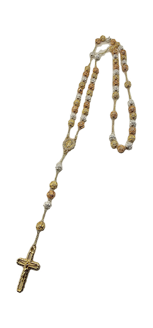 Gold Plated Virgin Mary Rosary with Floral Beads