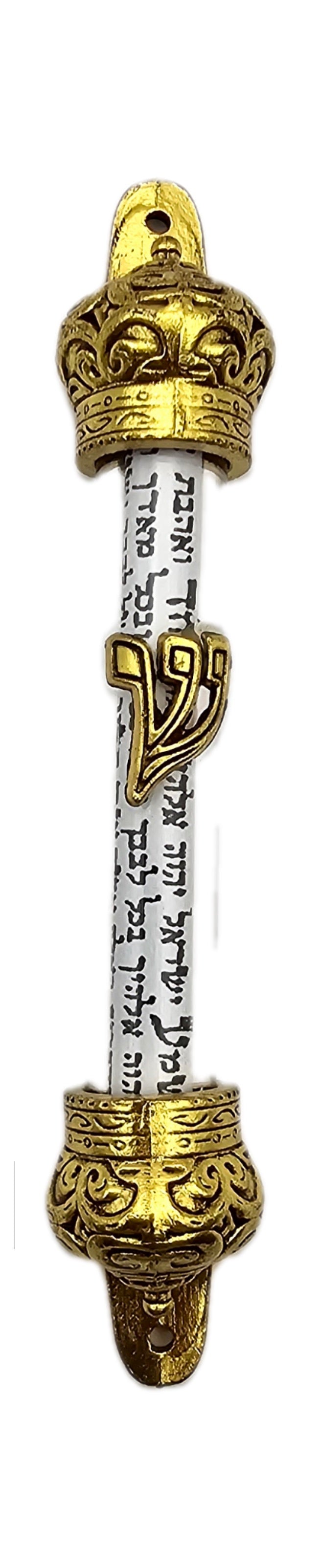 Gold Plated Crown Cover 4.6 inch Mezuzah & Scroll, Judaica Israel Gift Jewish Door Mezuza from Jerusalem (Gold Crown)