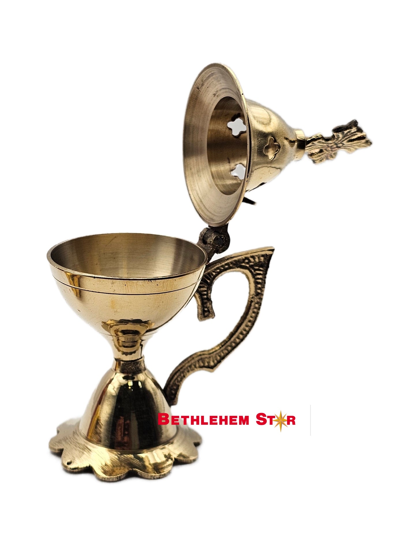 Christian Incense Burner set from The Holy Land - Gold Brass Cross, incense and a pack of charcoals