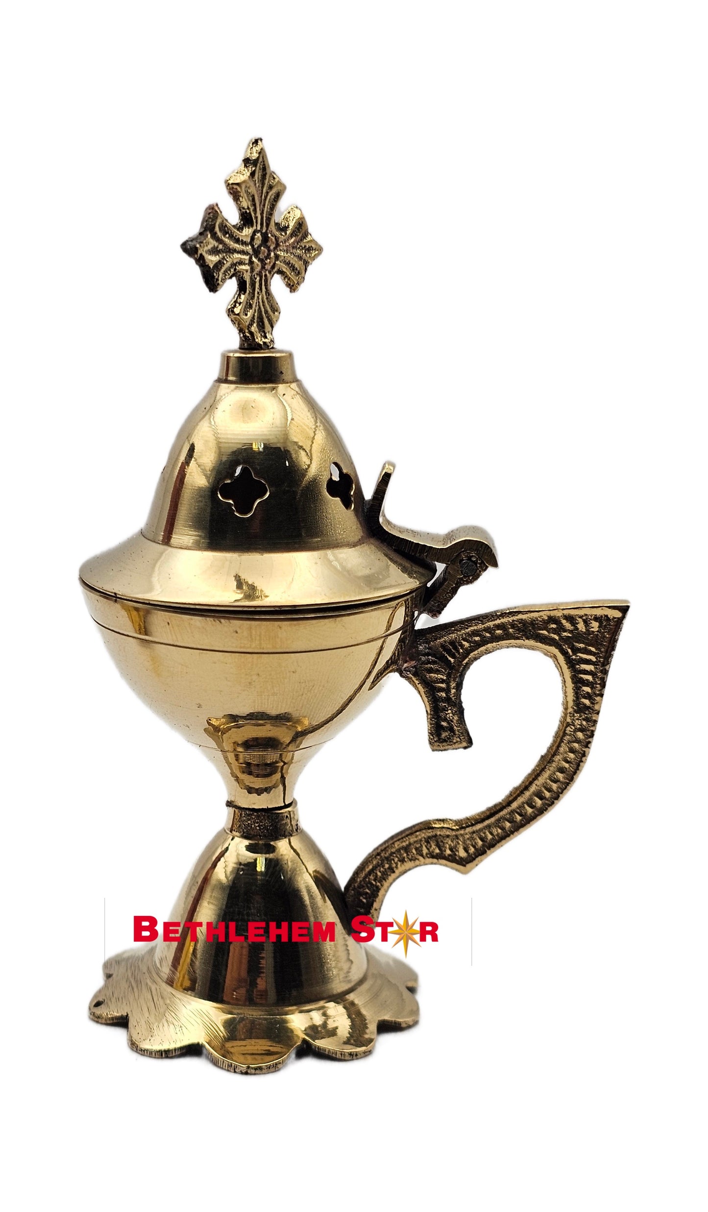 Christian Incense Burner set from The Holy Land - Gold Brass Cross, incense and a pack of charcoals